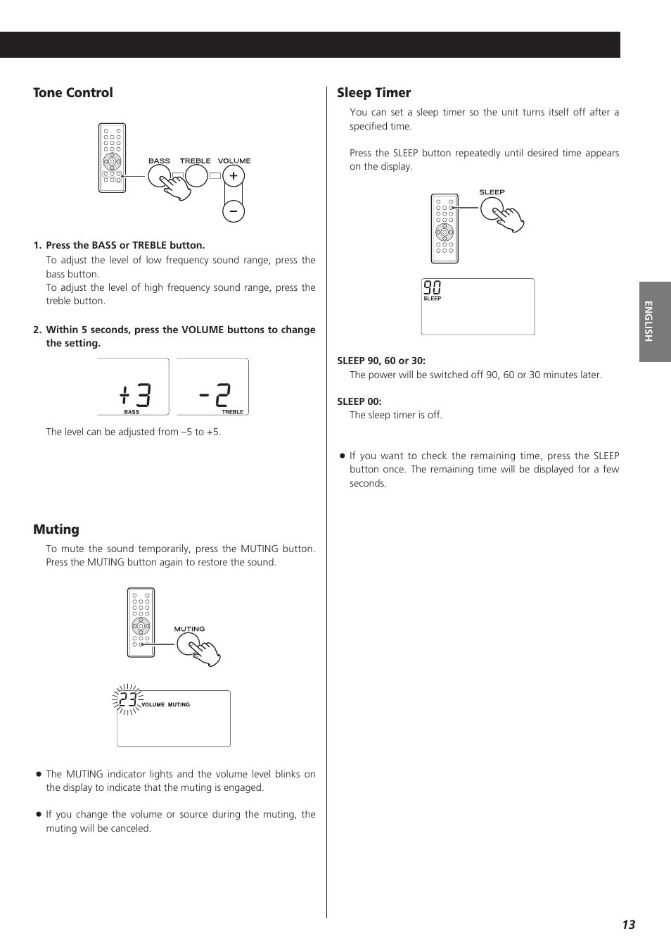 Muting, Tone control, Sleep timer | Teac MC-DX32I User Manual | Page 13 / 76