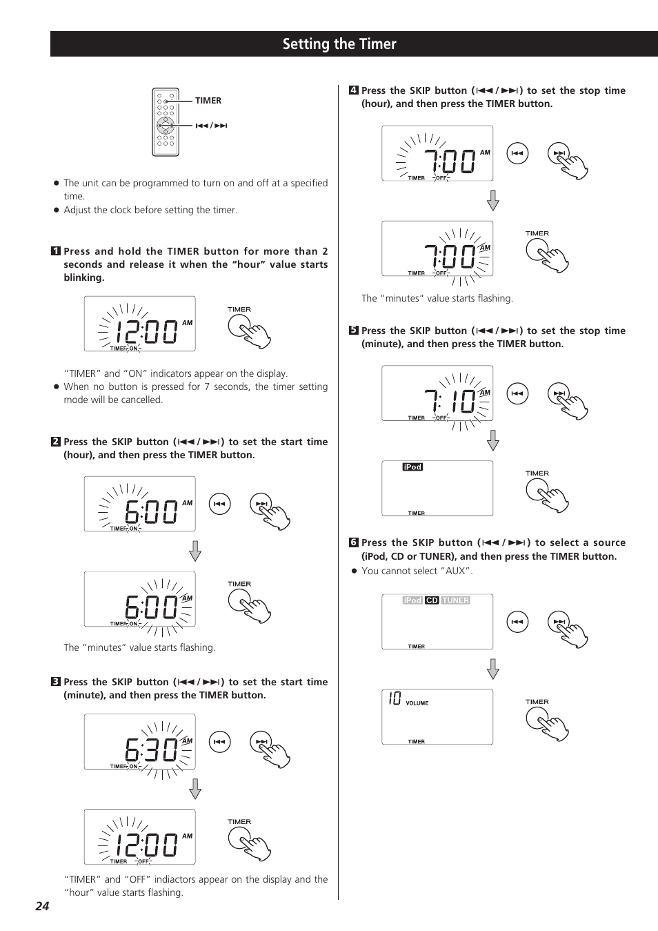 Setting the timer | Teac MC-DX32I User Manual | Page 24 / 76