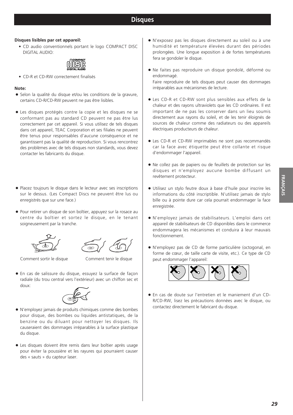 Disques | Teac MC-DX32I User Manual | Page 29 / 76