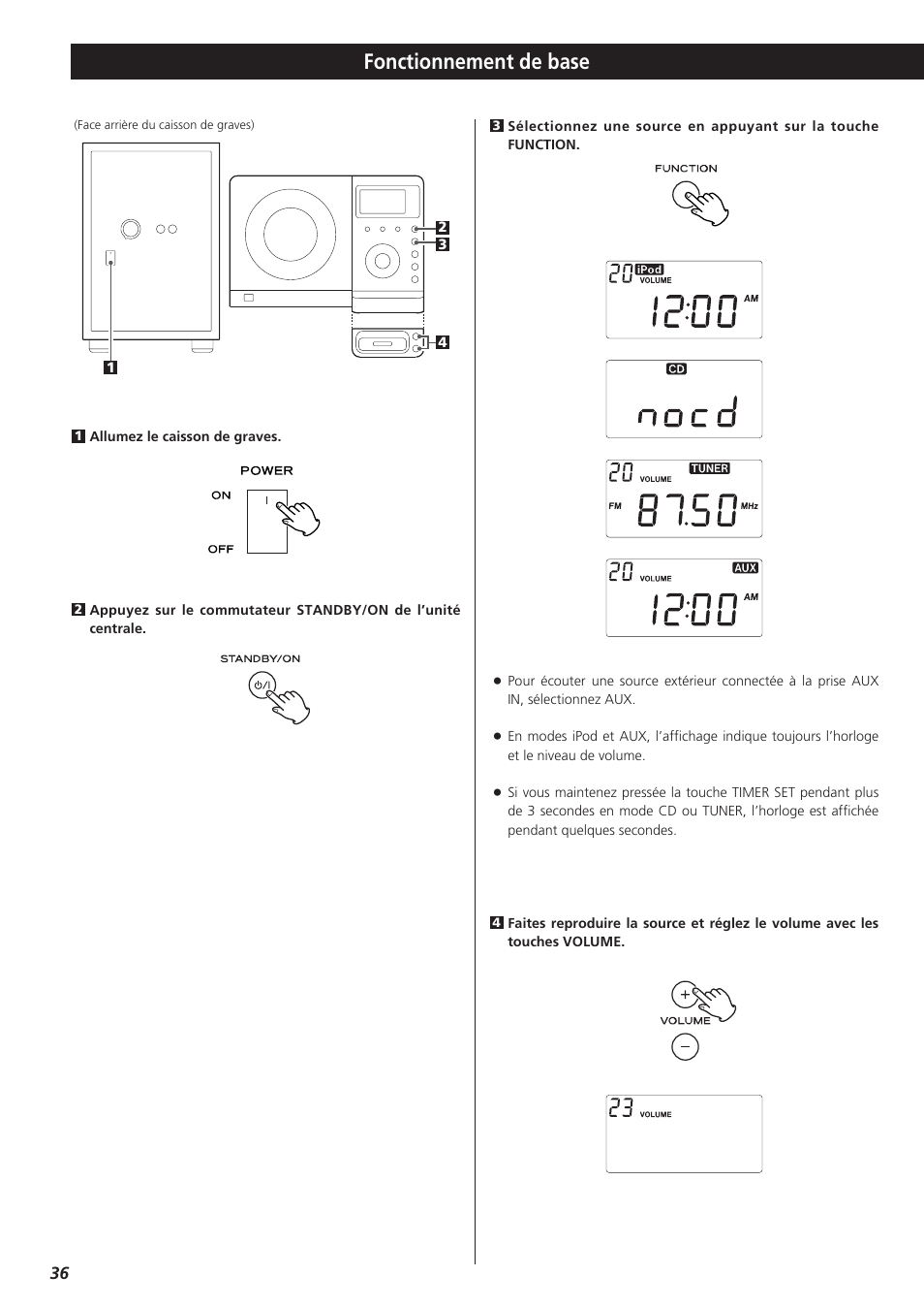 Fonctionnement de base | Teac MC-DX32I User Manual | Page 36 / 76