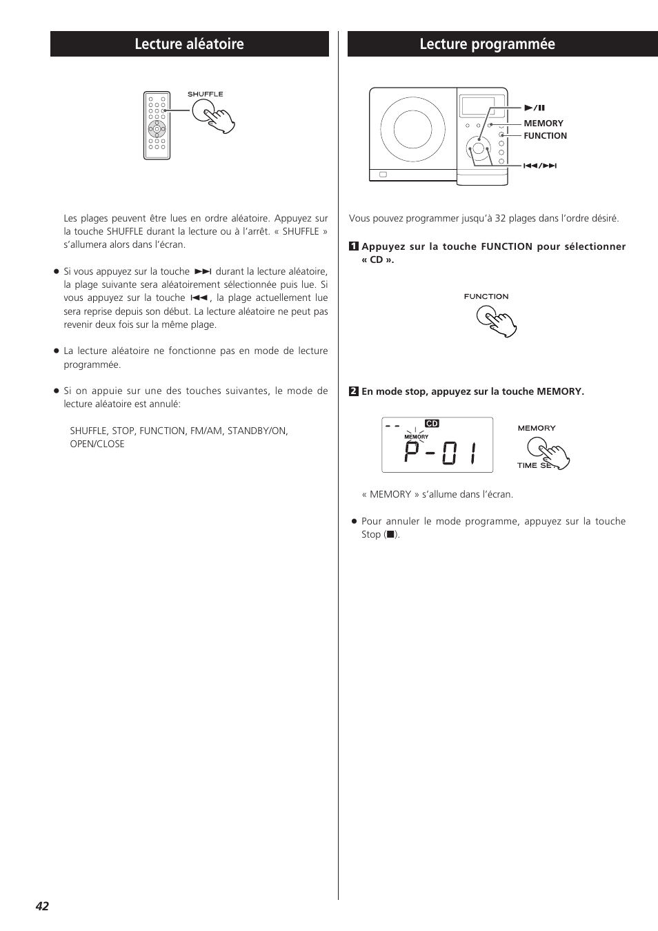 Lecture aléatoire, Lecture programmée | Teac MC-DX32I User Manual | Page 42 / 76