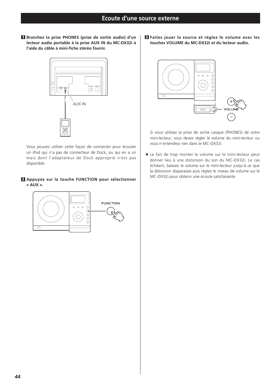 Ecoute d’une source externe | Teac MC-DX32I User Manual | Page 44 / 76