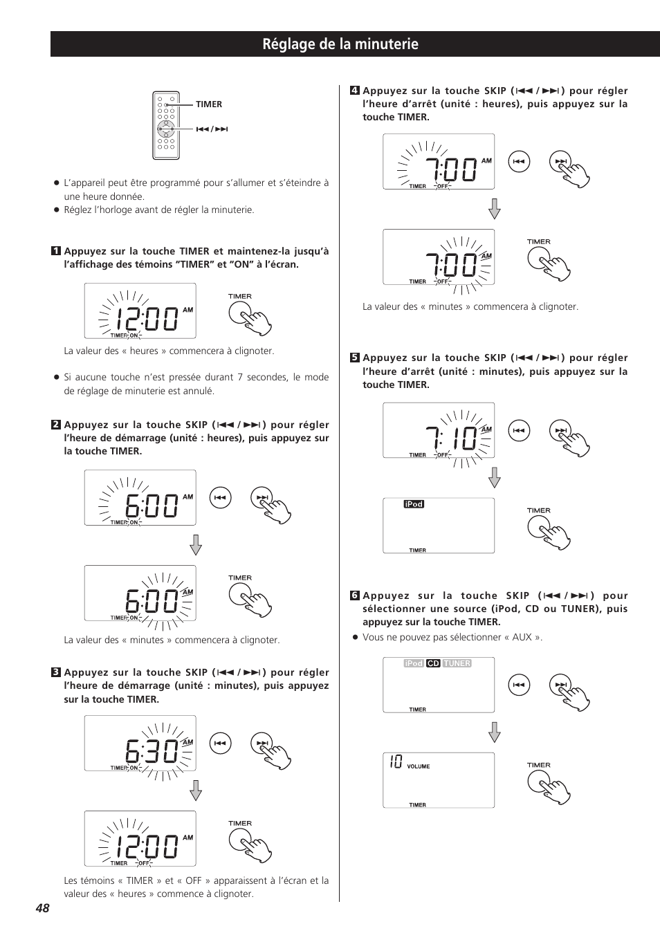 Réglage de la minuterie | Teac MC-DX32I User Manual | Page 48 / 76