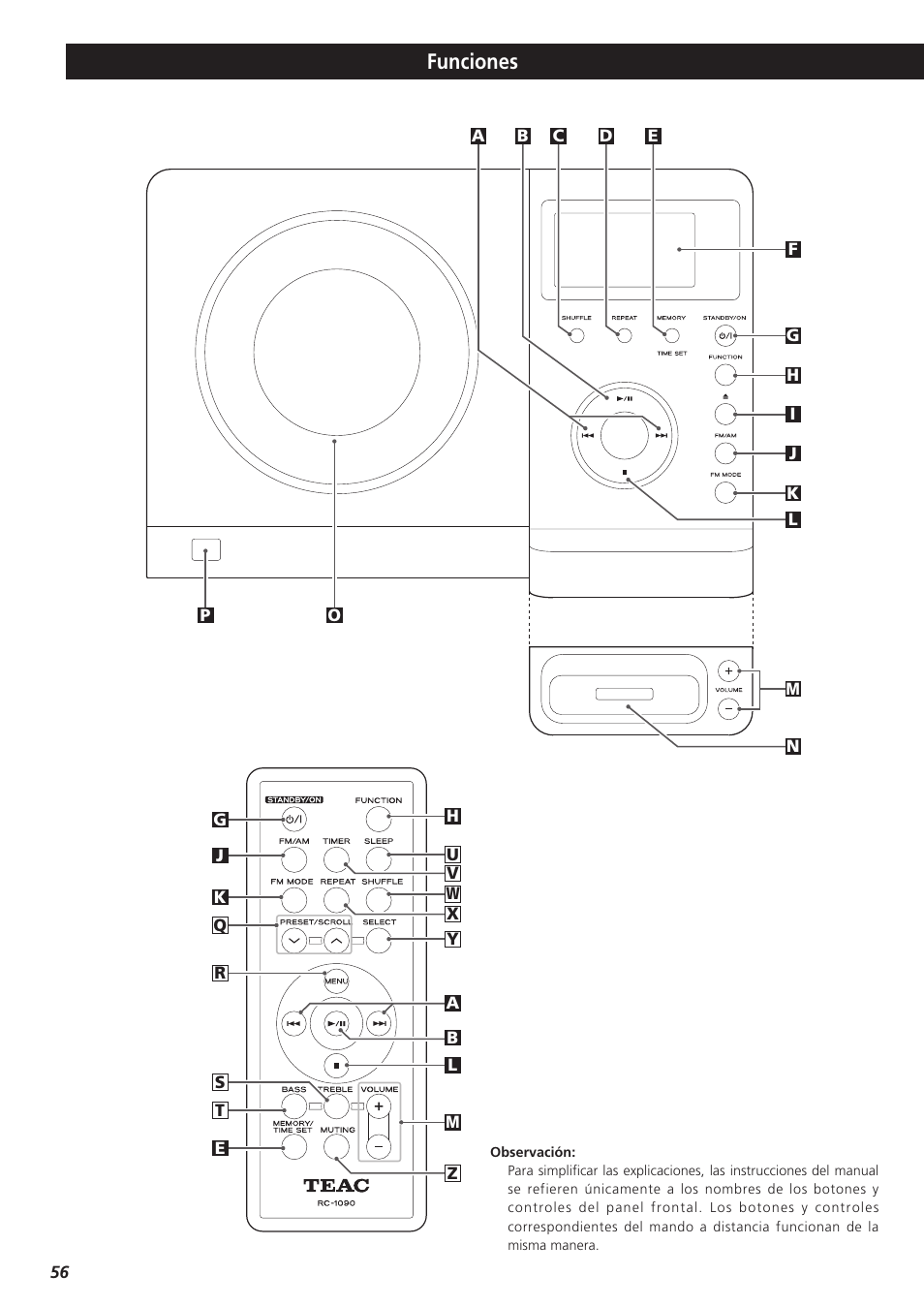 Funciones | Teac MC-DX32I User Manual | Page 56 / 76