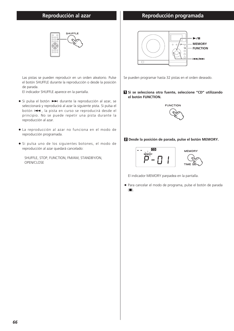 Reproducción al azar, Reproducción programada, Reproducción programada reproducción al azar | Teac MC-DX32I User Manual | Page 66 / 76