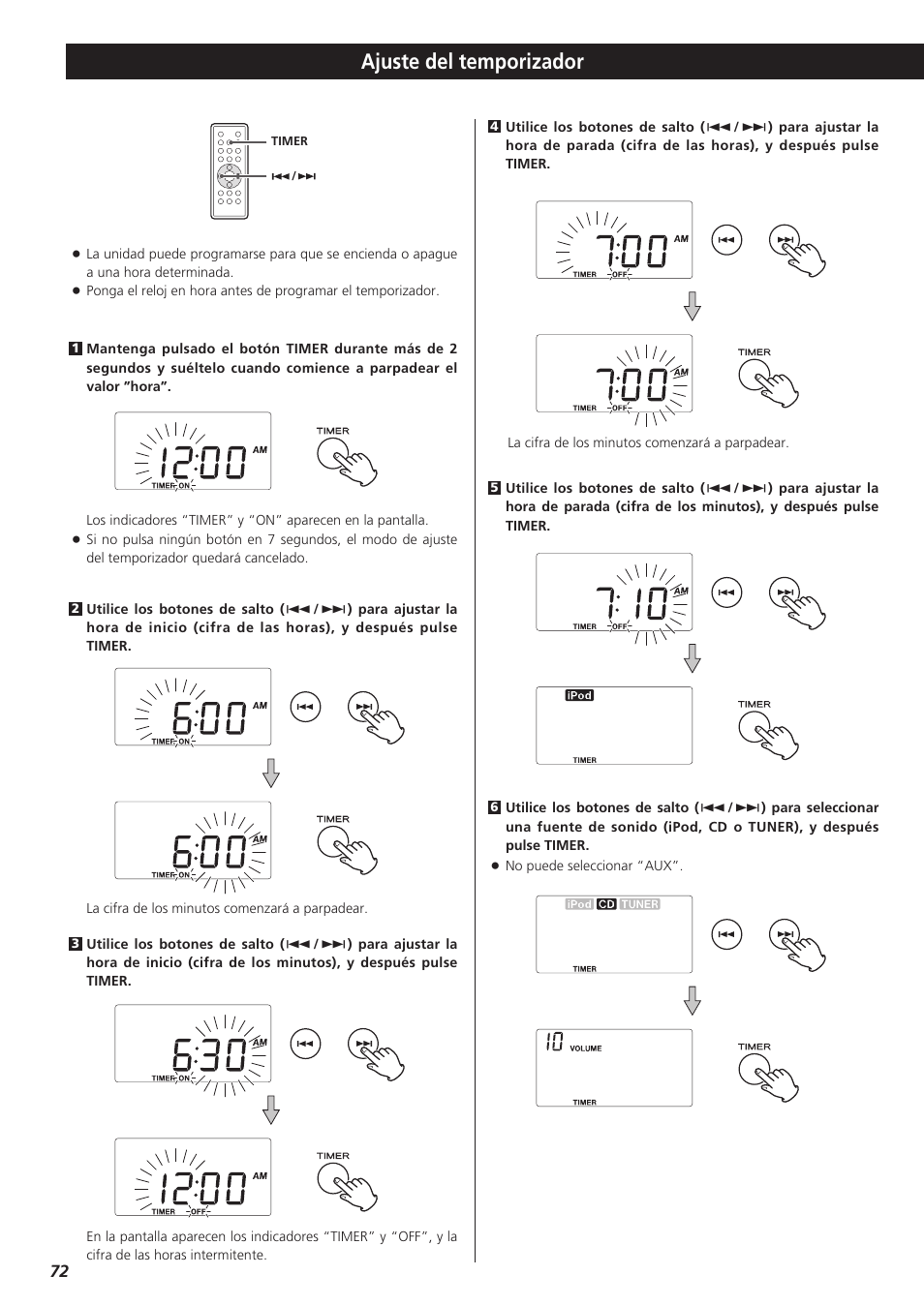 Ajuste del temporizador | Teac MC-DX32I User Manual | Page 72 / 76