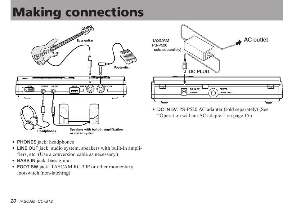 Making connections, Important safety precautions making connections | Teac CD-BT2 User Manual | Page 20 / 44