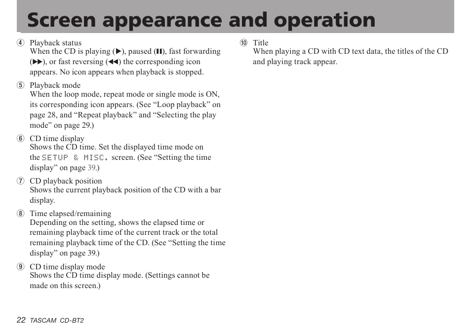 Other screens | Teac CD-BT2 User Manual | Page 22 / 44