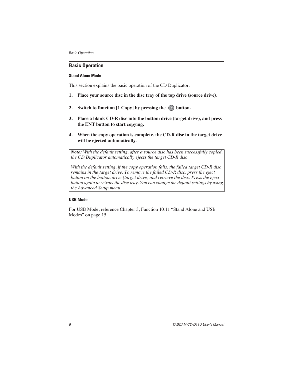 Basic operation, Stand alone mode, Usb mode | Teac CD-D11U User Manual | Page 16 / 32