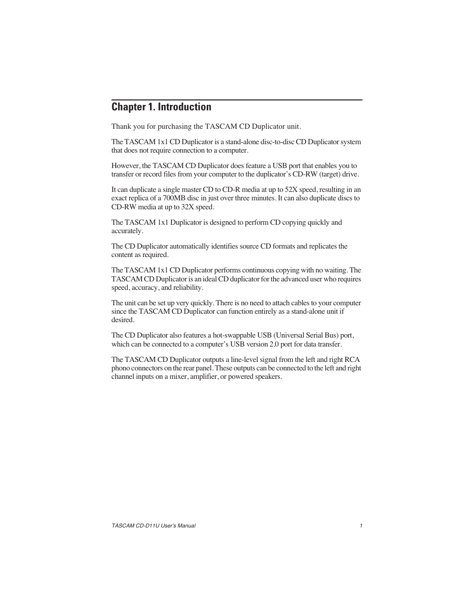 Chapter 1. introduction | Teac CD-D11U User Manual | Page 9 / 32