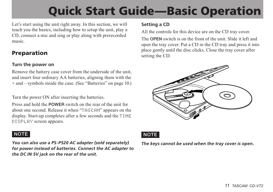 Quick start guide—basic operation, Preparation, Important safety instructions | Teac CD-VT2 User Manual | Page 11 / 40