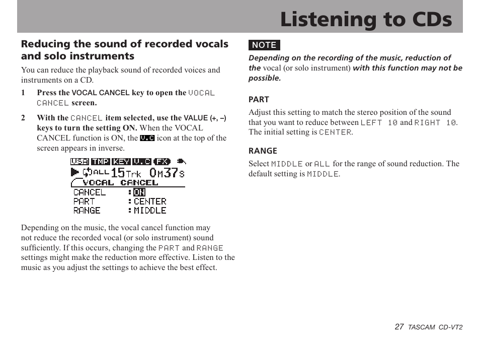 Important safety instructions, Listening to cds | Teac CD-VT2 User Manual | Page 27 / 40