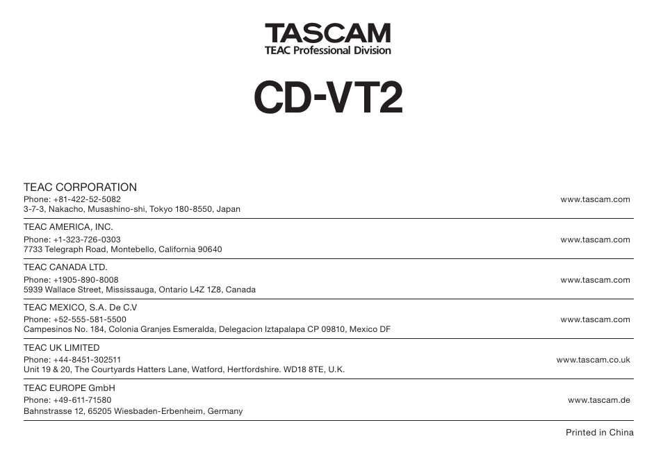 Cd-vt2 | Teac CD-VT2 User Manual | Page 40 / 40