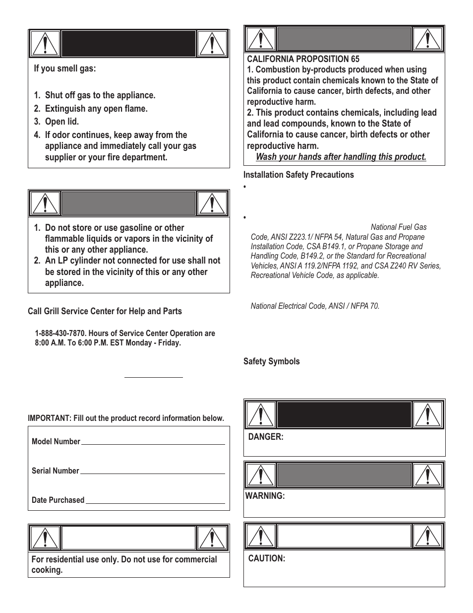 Danger, Warning, Caution | Warning caution | Char-Broil 463248208 User Manual | Page 2 / 32