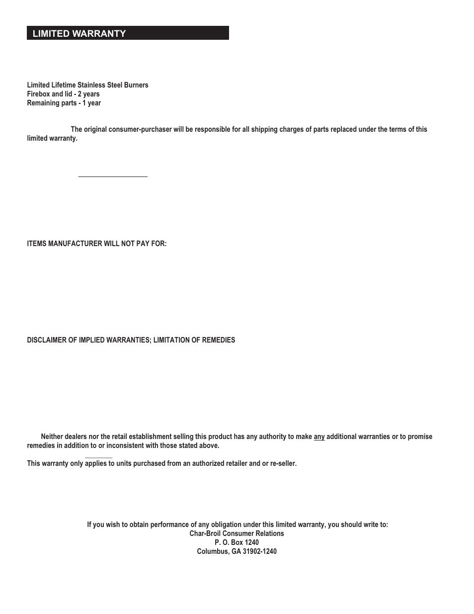 Char-Broil 463248208 User Manual | Page 30 / 32
