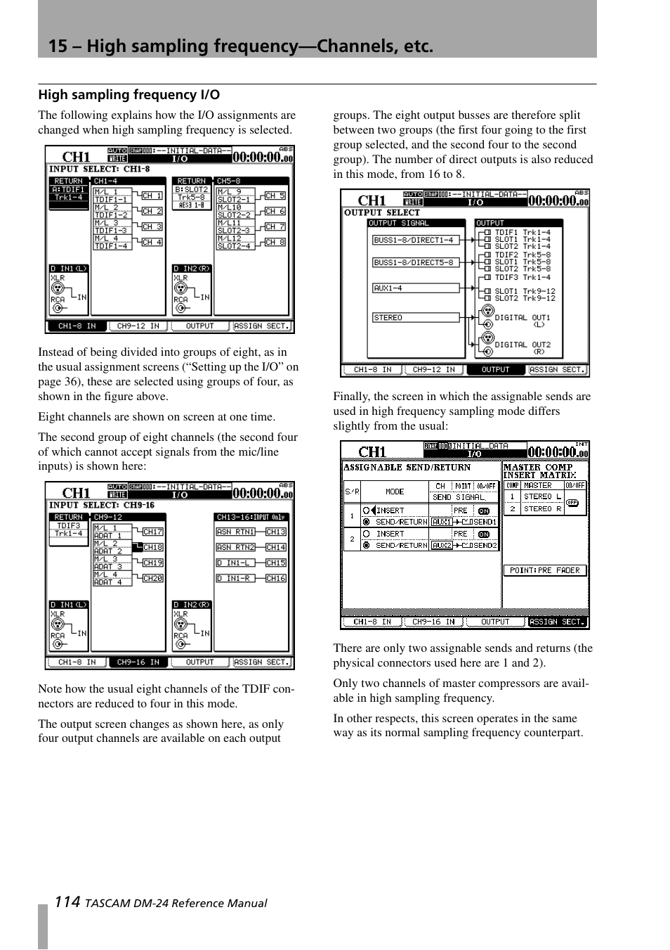 High sampling frequency i/o, 15 – high sampling frequency—channels, etc | Teac DM-24 User Manual | Page 114 / 146