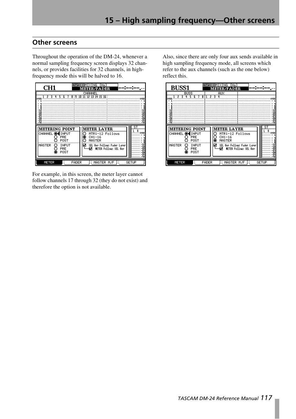 Other screens, 15 – high sampling frequency—other screens | Teac DM-24 User Manual | Page 117 / 146