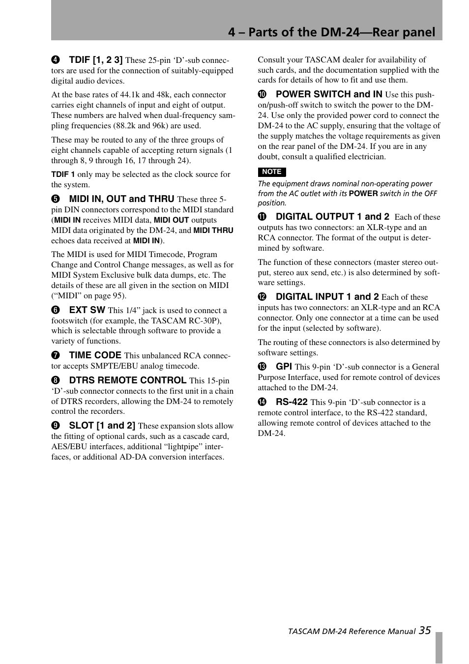 4 – parts of the dm-24—rear panel | Teac DM-24 User Manual | Page 35 / 146