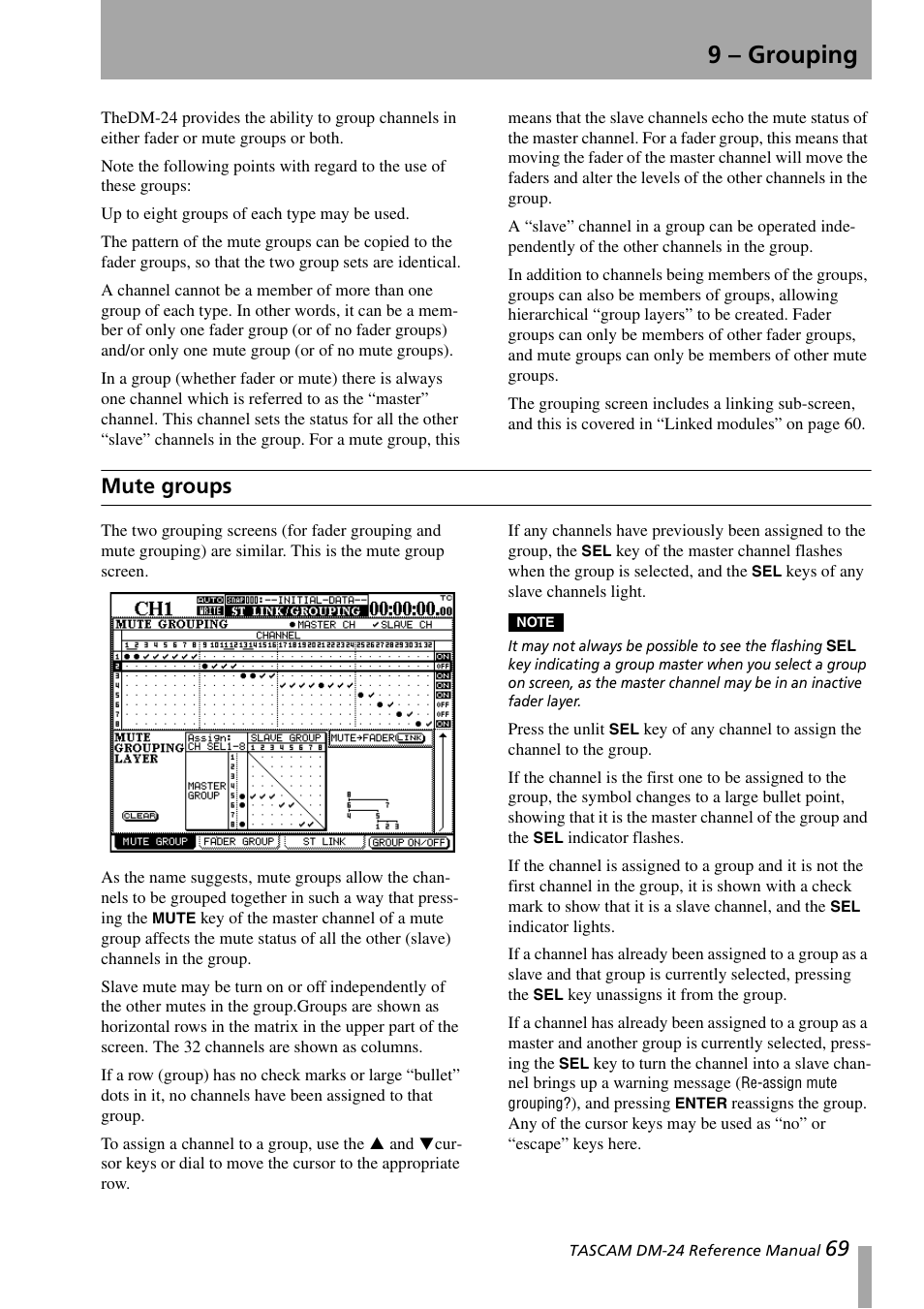 9 – grouping, Mute groups | Teac DM-24 User Manual | Page 69 / 146