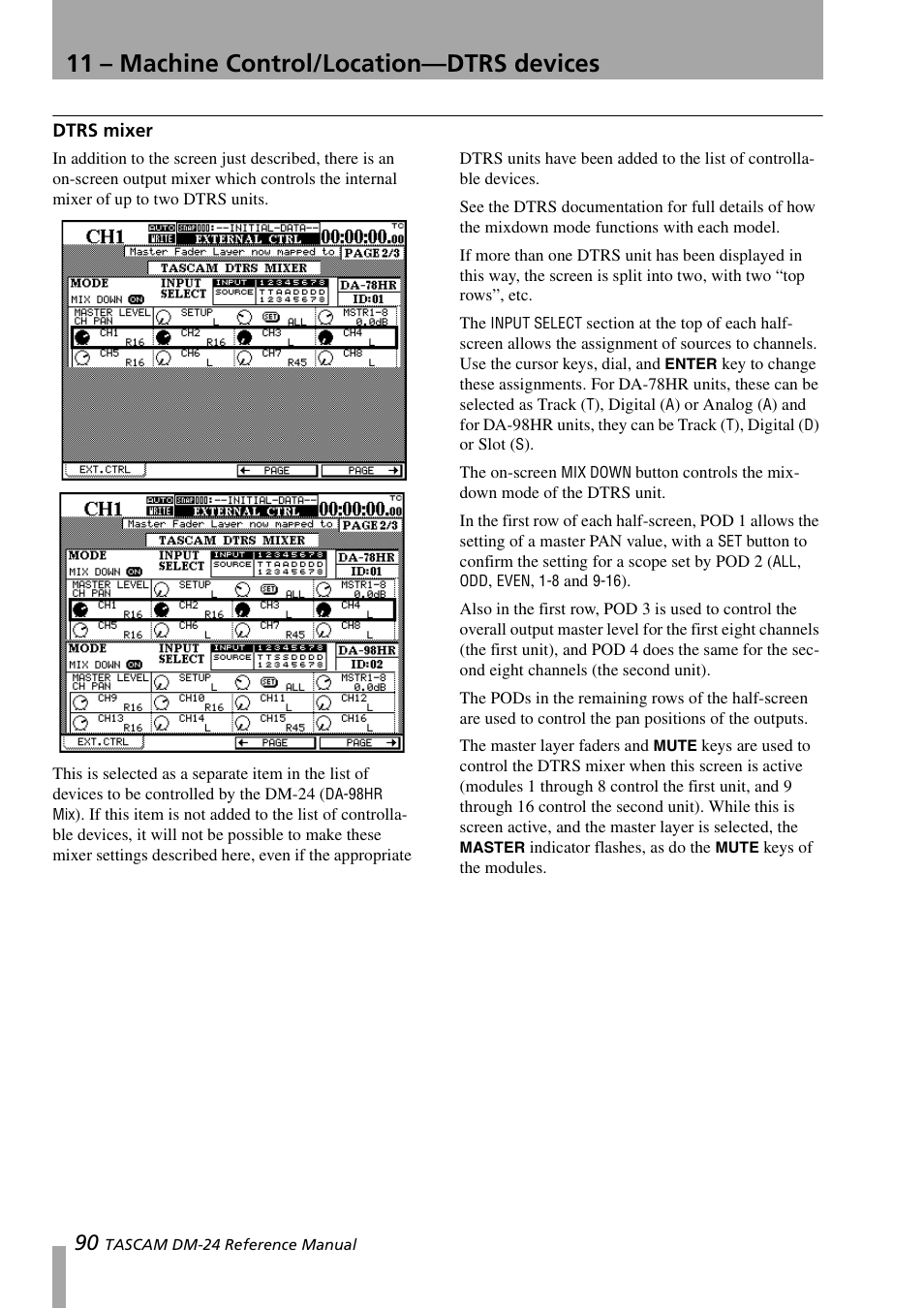 Dtrs mixer, 11 – machine control/location—dtrs devices | Teac DM-24 User Manual | Page 90 / 146