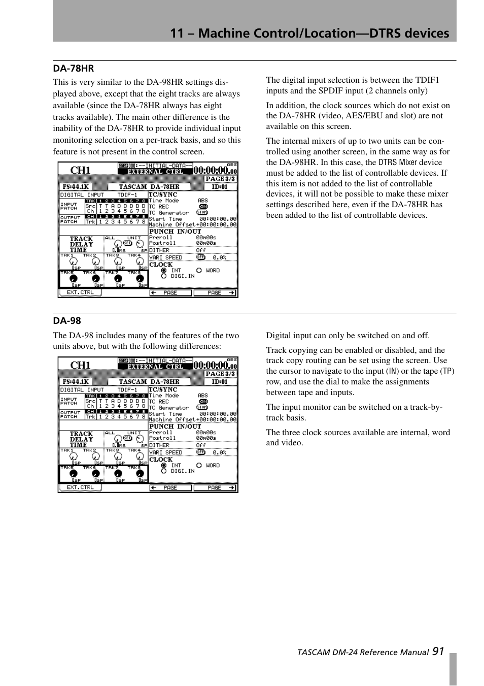 Da-78hr, Da-98, 11 – machine control/location—dtrs devices | Teac DM-24 User Manual | Page 91 / 146