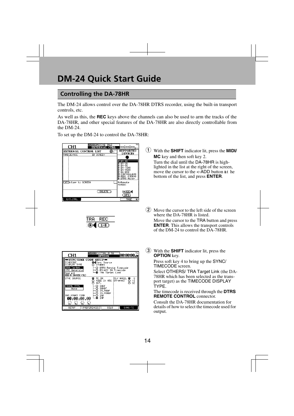 Dm-24 quick start guide, Controlling the da-78hr | Teac DM-24 Quick Start User Manual | Page 14 / 16