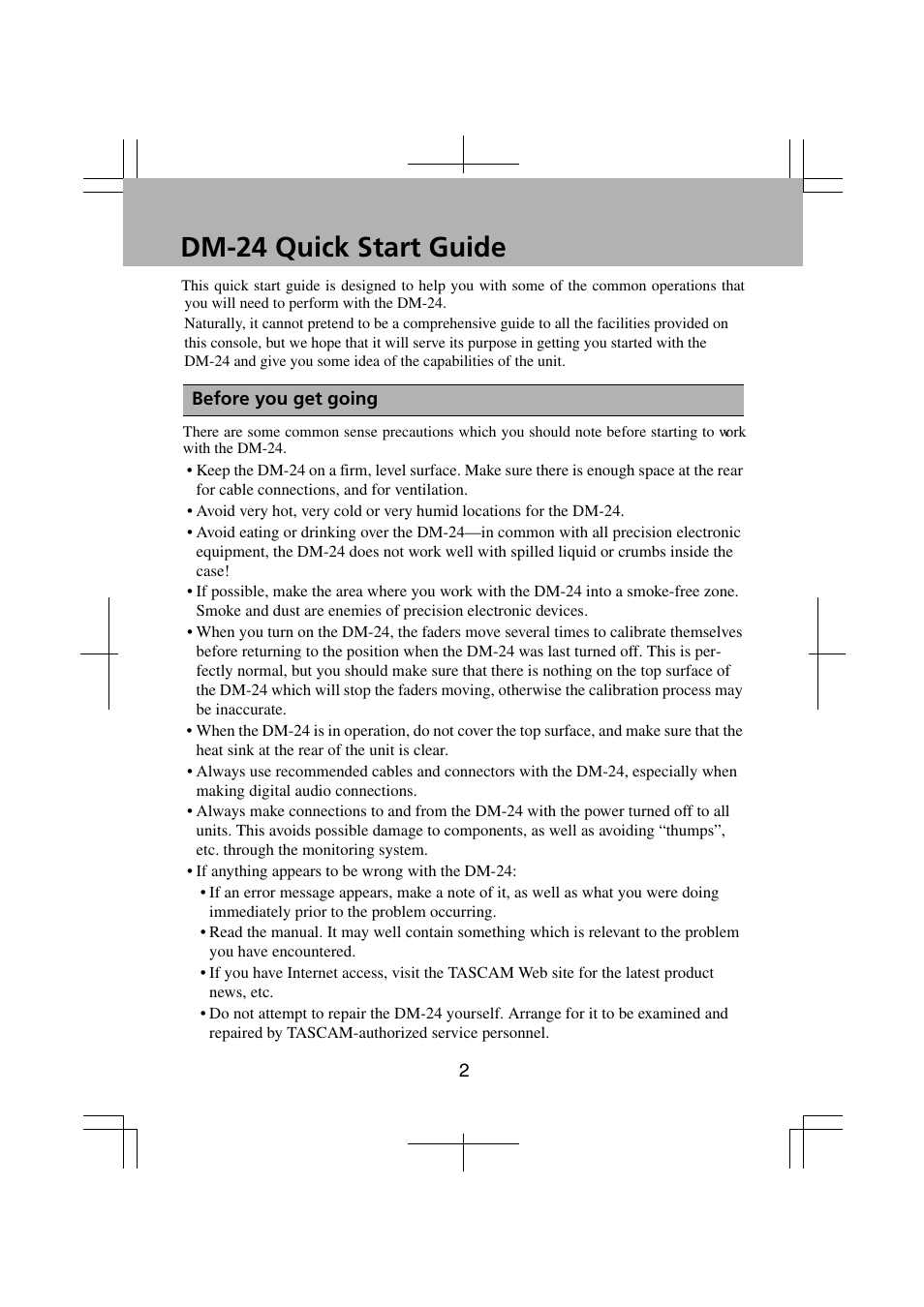 Dm-24 quick start guide | Teac DM-24 Quick Start User Manual | Page 2 / 16