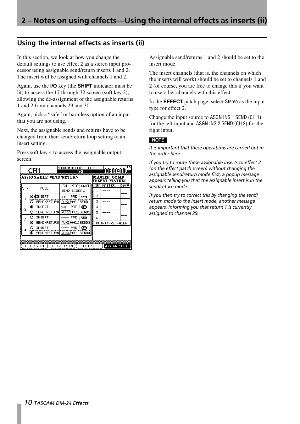 Using the internal effects as inserts (ii) | Teac DM-24 Effects Manual User Manual | Page 10 / 32