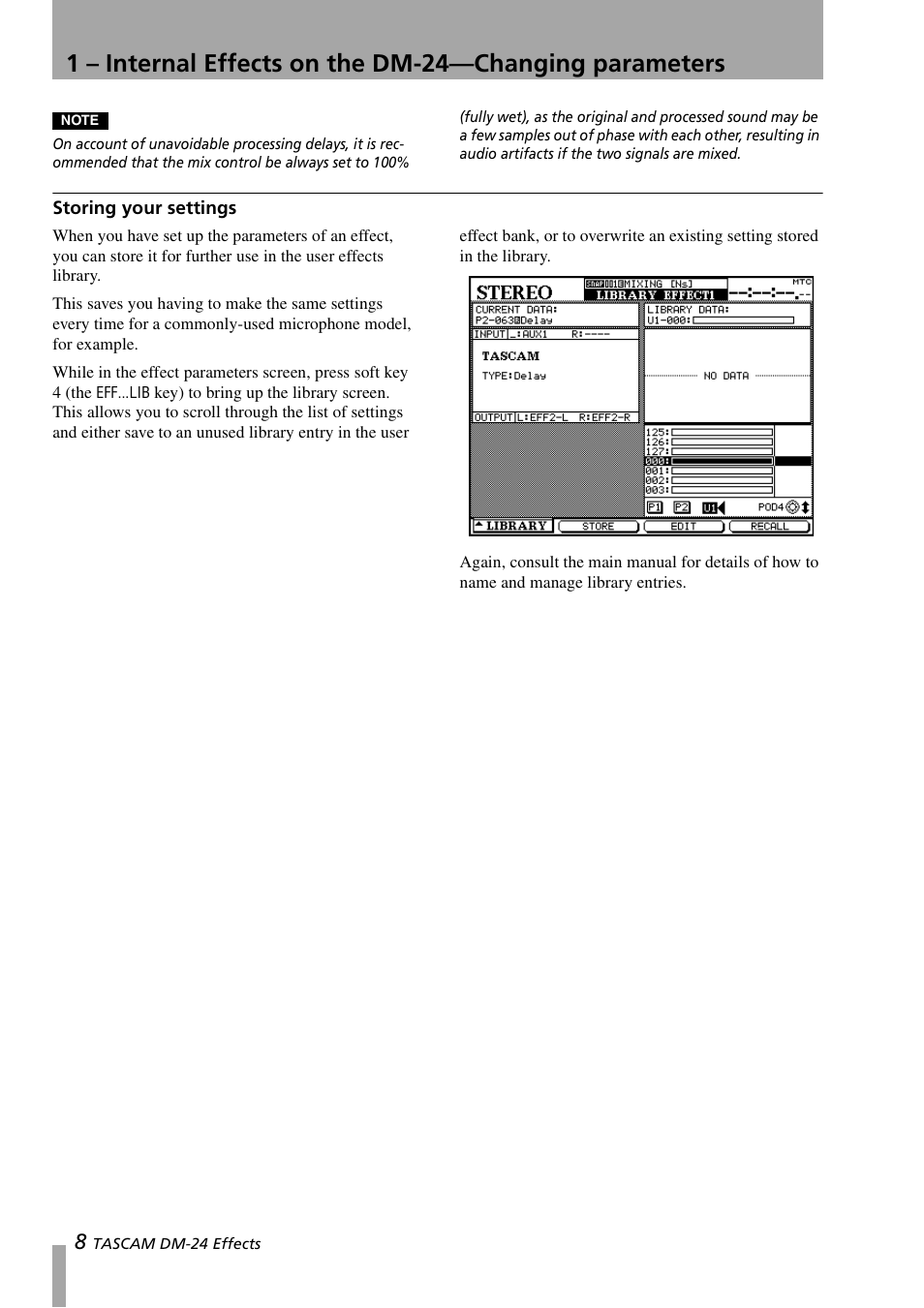 Storing your settings | Teac DM-24 Effects Manual User Manual | Page 8 / 32