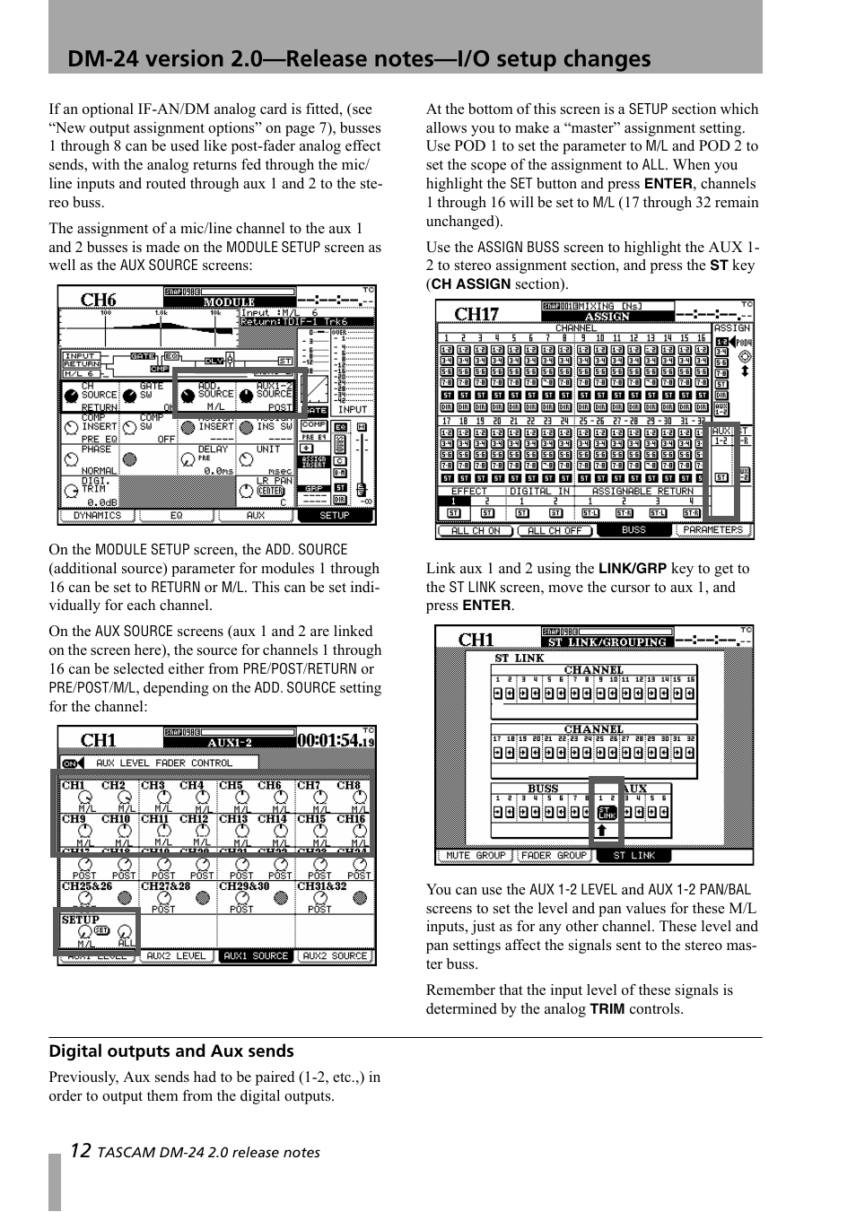 Digital outputs and aux sends | Teac DM-24 Addendum User Manual | Page 12 / 28