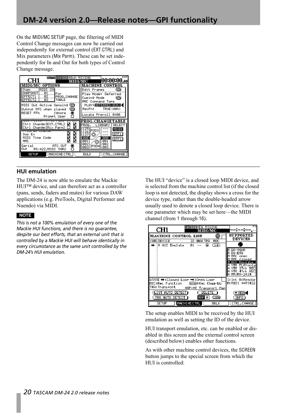 Hui emulation | Teac DM-24 Addendum User Manual | Page 20 / 28