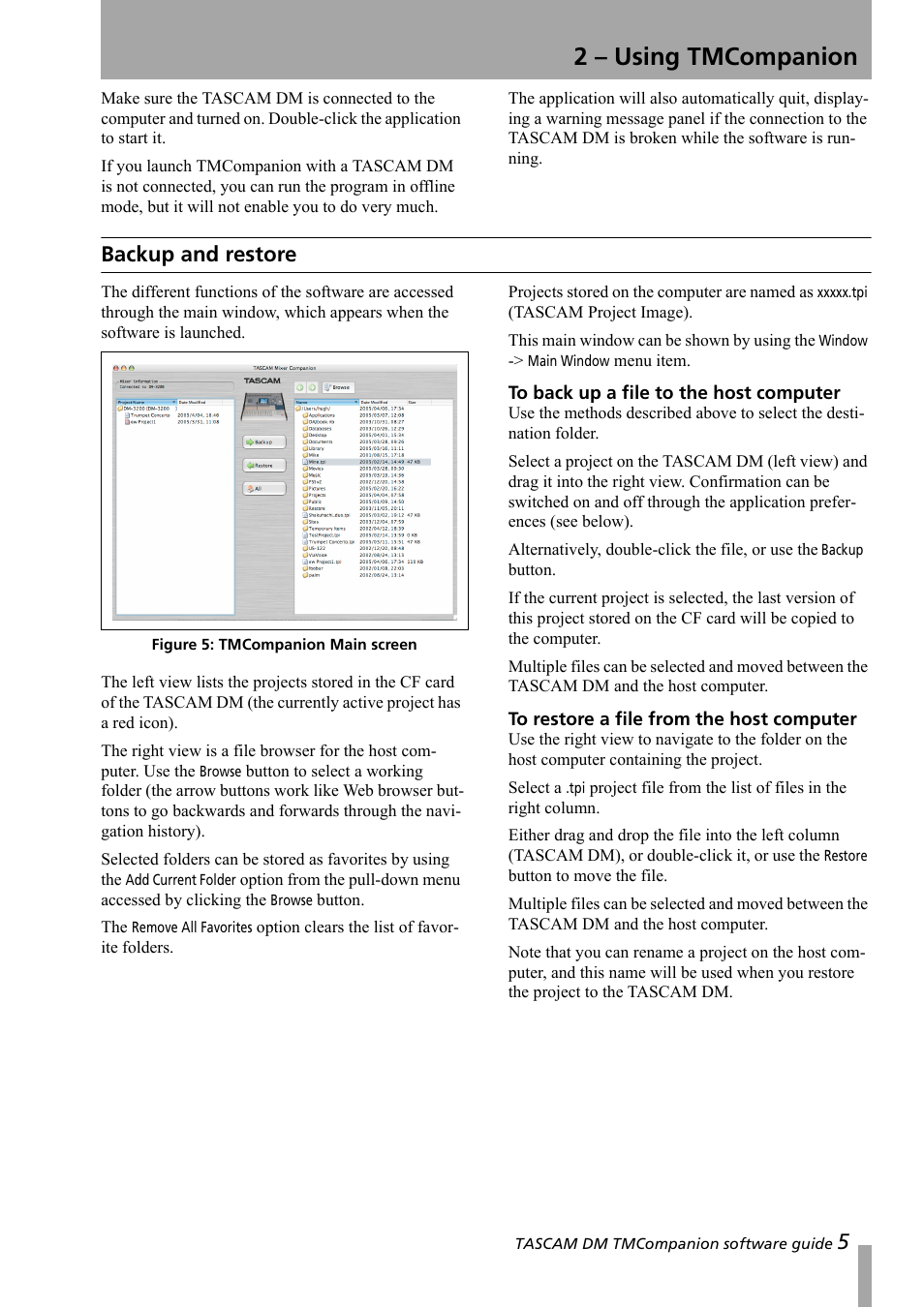 2 - using tmcompanion, Backup and restore, 2 – using tmcompanion | Teac DM-3200 Software Guide User Manual | Page 5 / 8