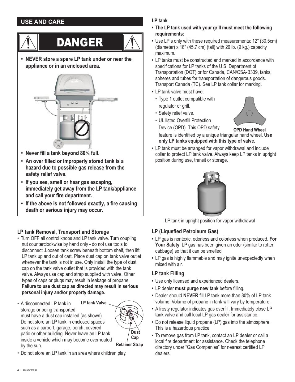 Danger | Char-Broil 463821908 User Manual | Page 4 / 28