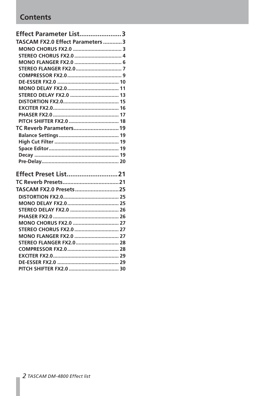 Teac DM-4800 Effect List User Manual | Page 2 / 32