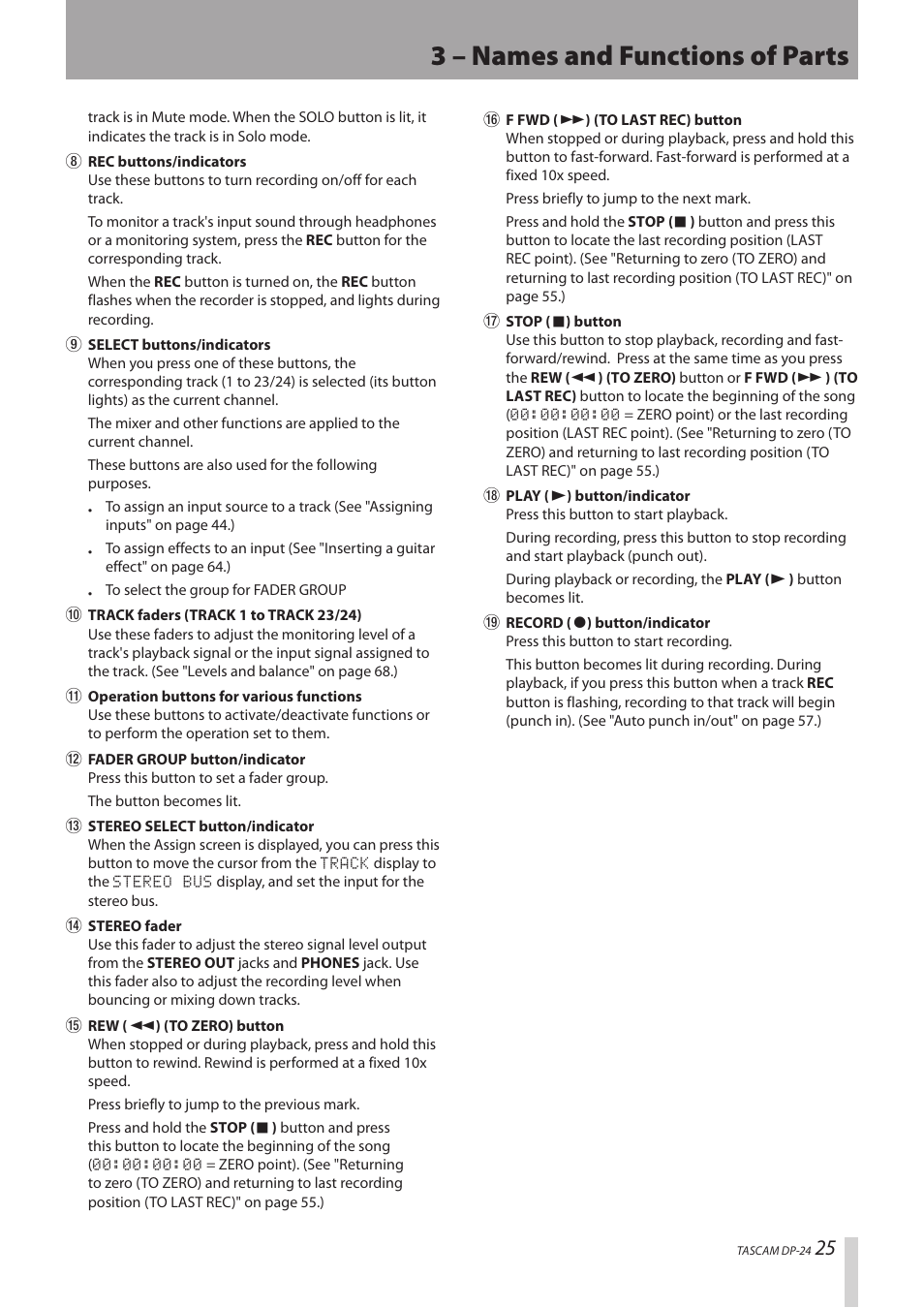 3 – names and functions of parts | Teac DP-24 User Manual | Page 25 / 108