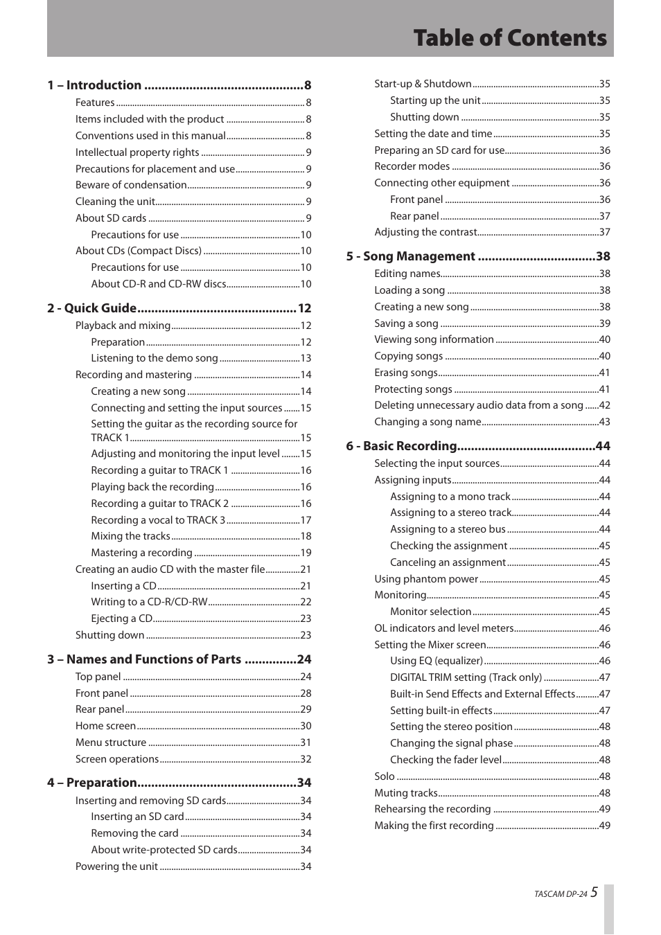 Teac DP-24 User Manual | Page 5 / 108