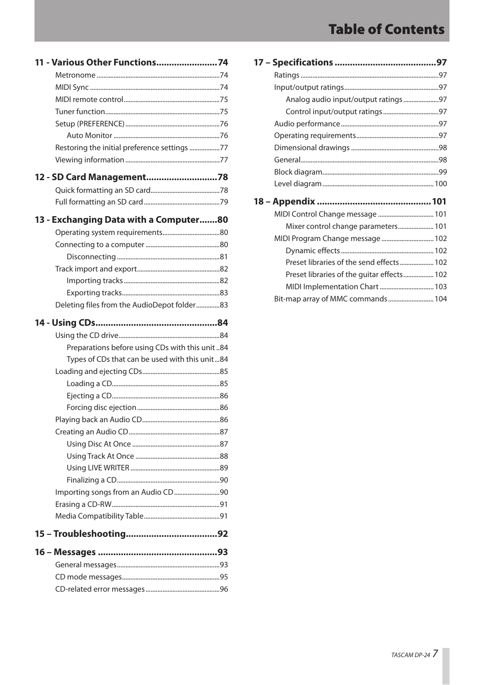 Teac DP-24 User Manual | Page 7 / 108