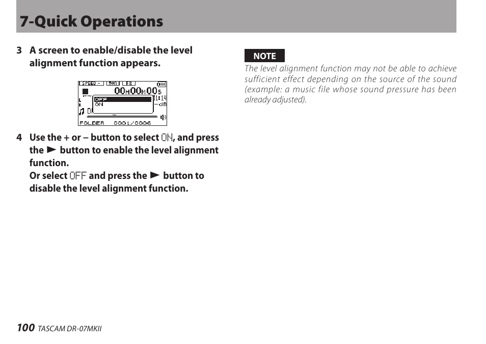 Quick operations | Teac DR-07MKII User Manual | Page 100 / 124