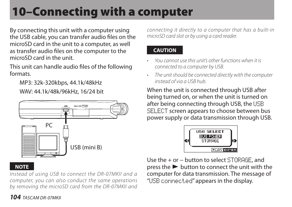 10–connecting with a computer | Teac DR-07MKII User Manual | Page 104 / 124