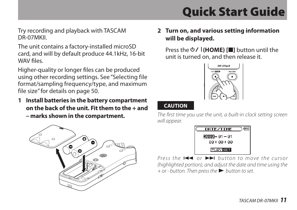 Quick start guide | Teac DR-07MKII User Manual | Page 11 / 124