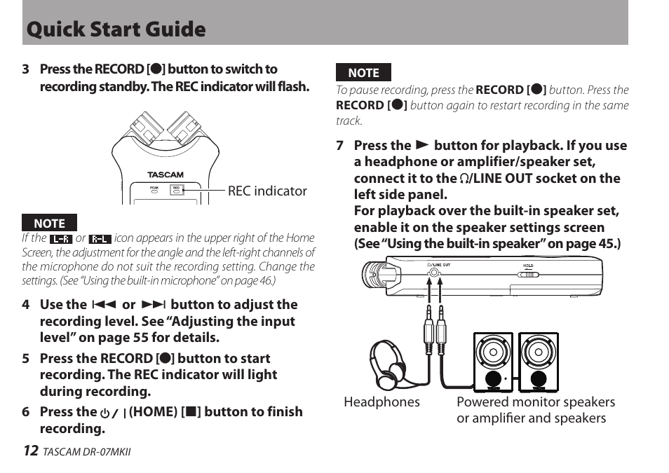 Quick start guide | Teac DR-07MKII User Manual | Page 12 / 124