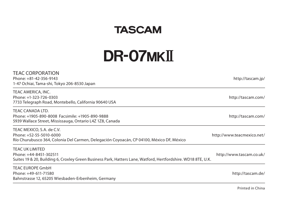 Dr-07 | Teac DR-07MKII User Manual | Page 124 / 124