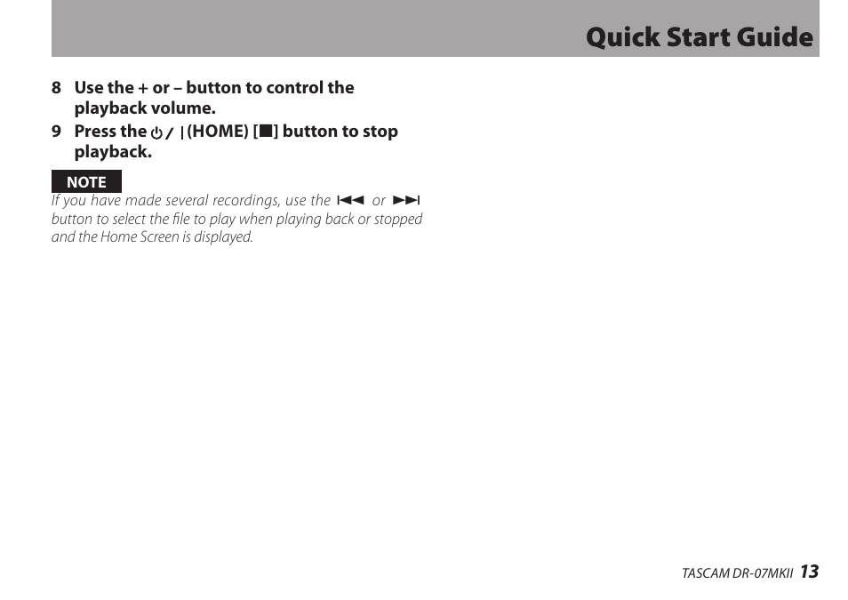 Quick start guide | Teac DR-07MKII User Manual | Page 13 / 124