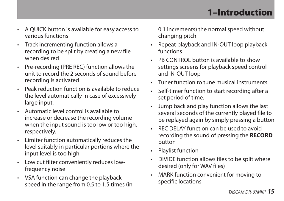 1–introduction | Teac DR-07MKII User Manual | Page 15 / 124