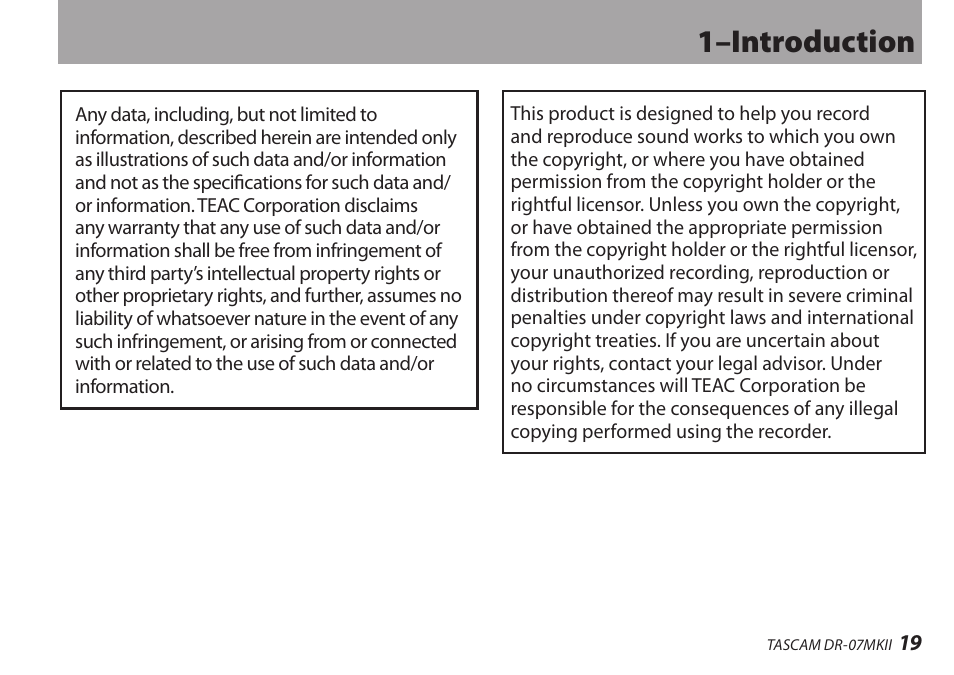 1–introduction | Teac DR-07MKII User Manual | Page 19 / 124