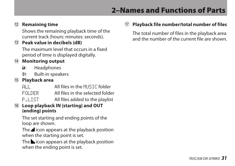 2–names and functions of parts | Teac DR-07MKII User Manual | Page 31 / 124