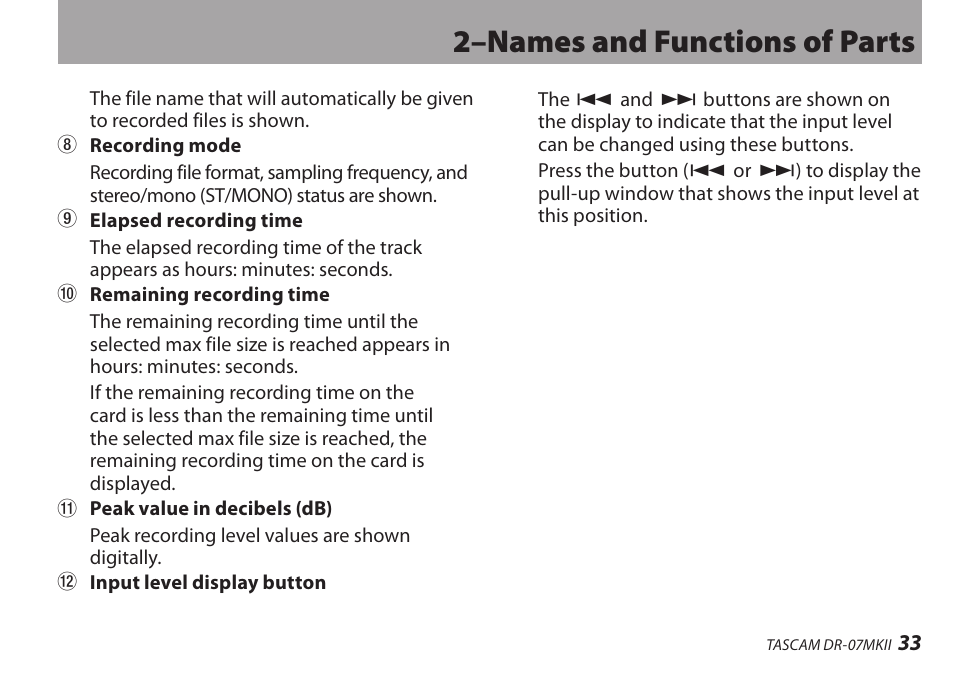 2–names and functions of parts | Teac DR-07MKII User Manual | Page 33 / 124