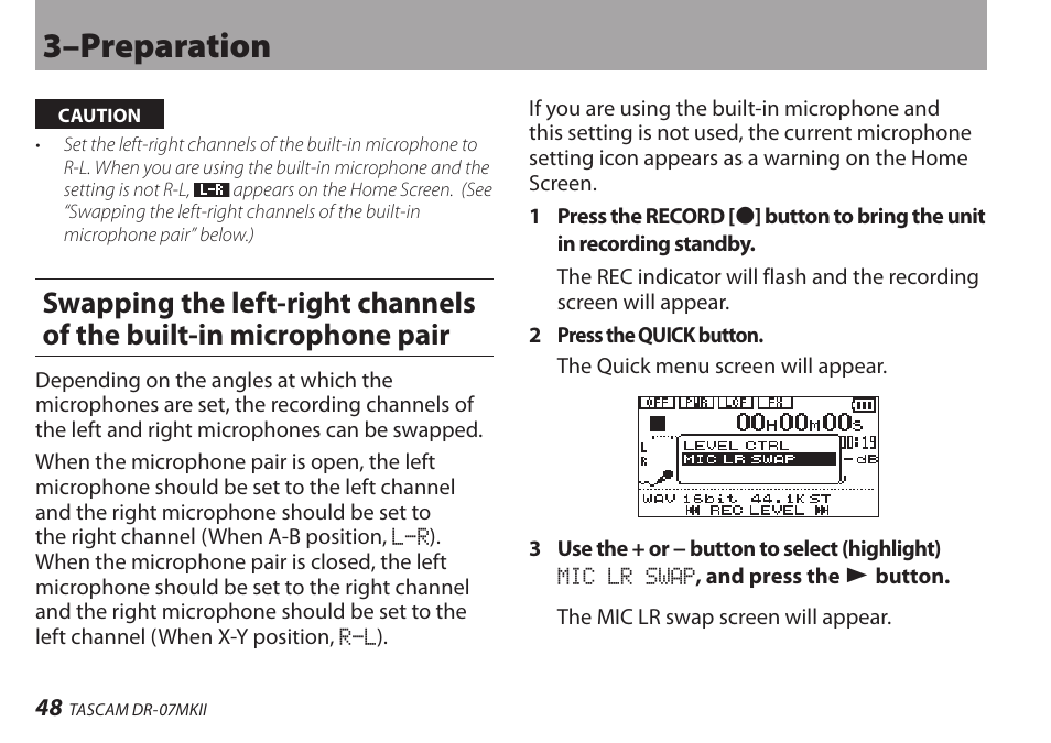 3–preparation | Teac DR-07MKII User Manual | Page 48 / 124