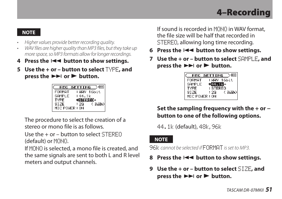 4–recording | Teac DR-07MKII User Manual | Page 51 / 124