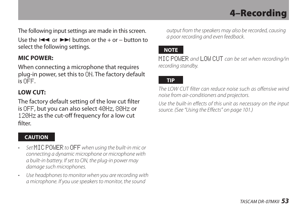 4–recording | Teac DR-07MKII User Manual | Page 53 / 124